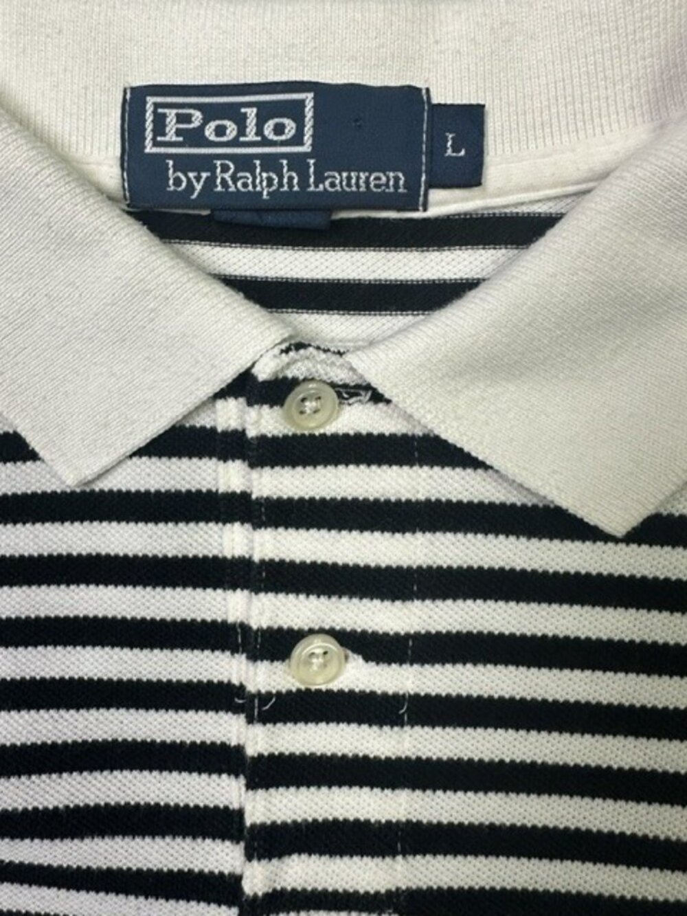 Polo Ralph Lauren Men’s L Striped Long Sleeve Polo Shirt Navy-Cream - Picture 5 of 6